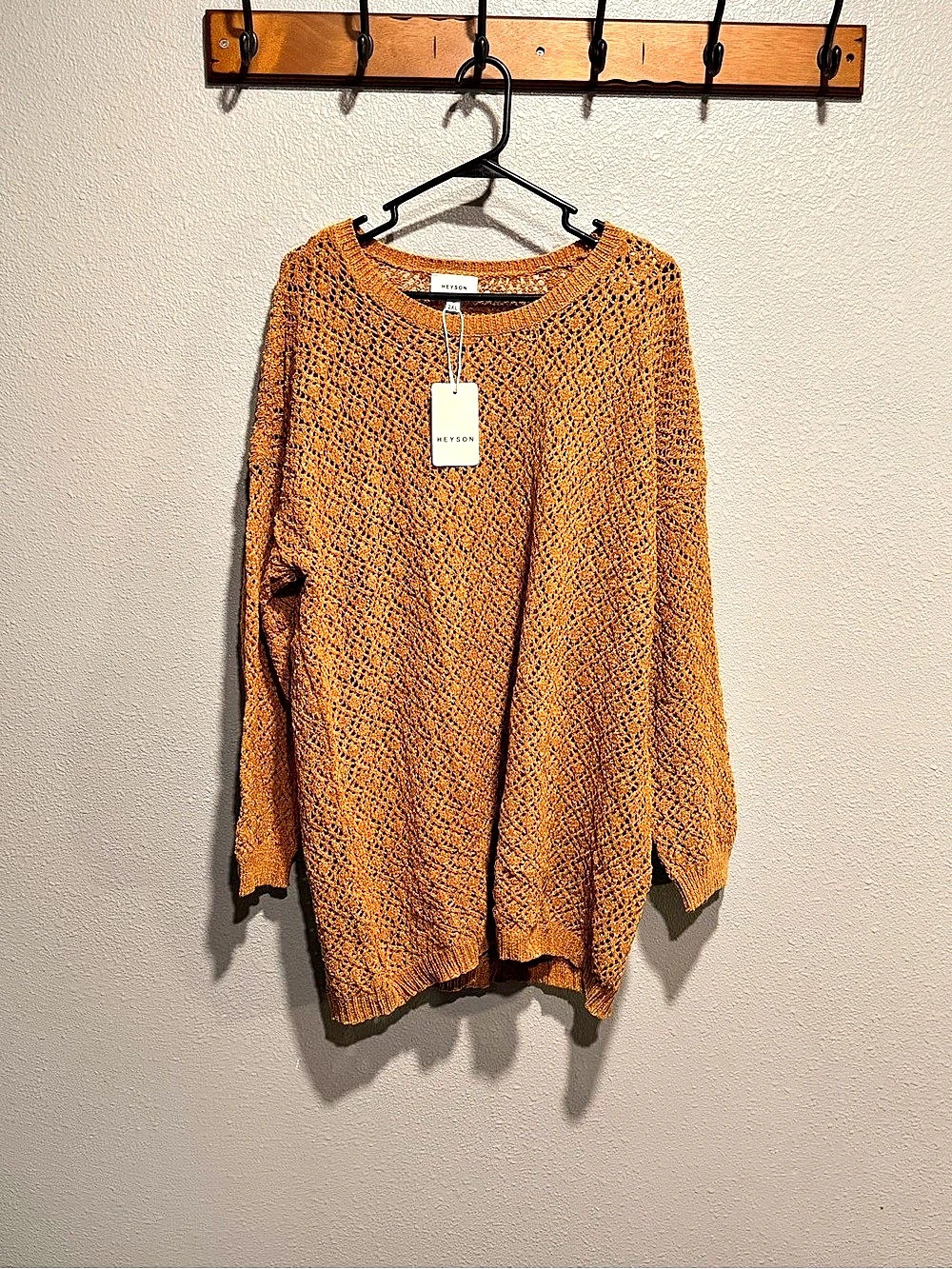 Heyson Open Knit Sweater in Brown Size 2XL NWT